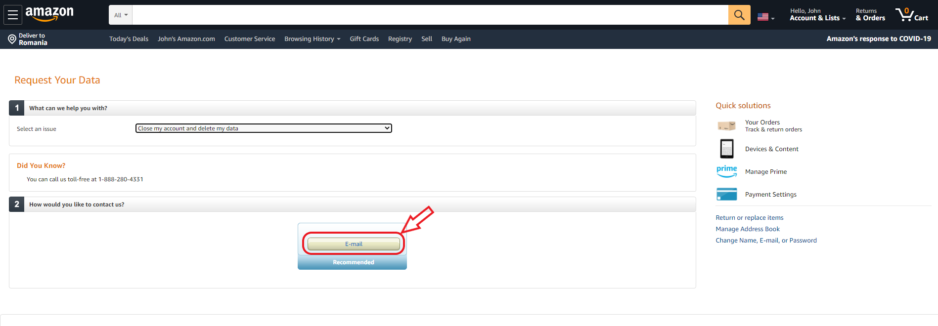 how to delete amazon account via email step 3